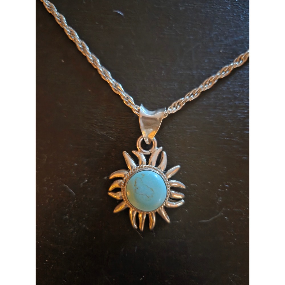 Mark Wasserman Samara‎ 925 Turquoise Sunburst Pendant Rope Chain Necklace - Picture 3 of 4